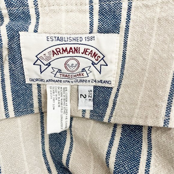 Armani Jeans Wrap Skirt Cotton Ramie Linen Blend Striped - Picture 6 of 8